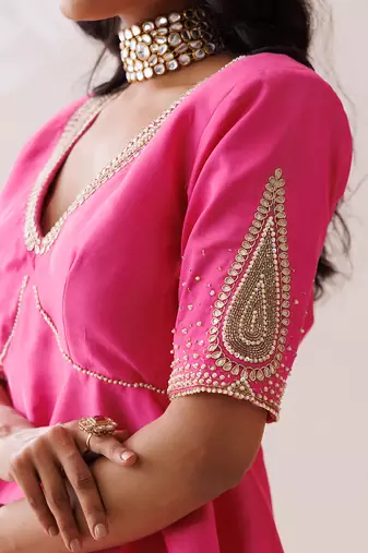 Pink crepe skirt set