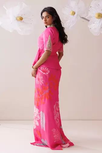 Pink crepe skirt set