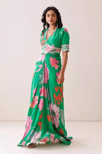 Green crepe dress