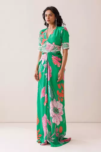 Green crepe dress