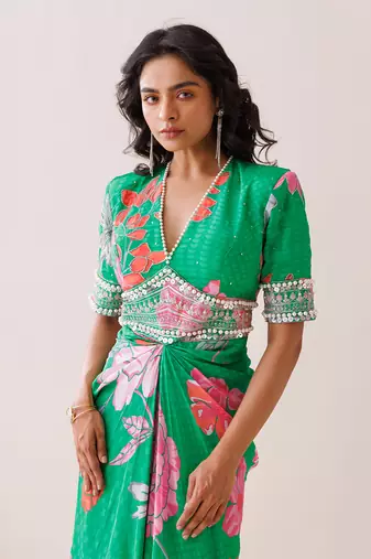 Green crepe dress