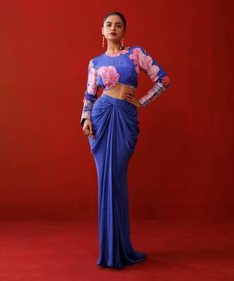 Blue crepe skirt set 1