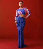 Blue crepe skirt set