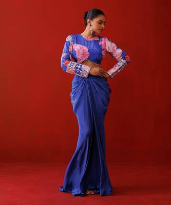 Blue crepe skirt set 2