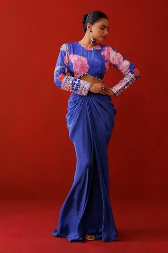 Blue crepe skirt set