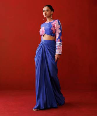 Blue crepe skirt set 3
