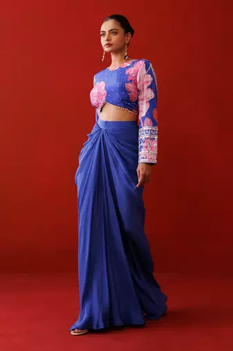 Blue crepe skirt set