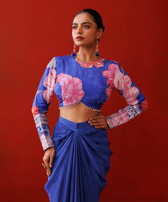 Blue crepe skirt set 4