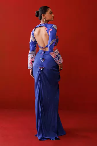 Blue crepe skirt set