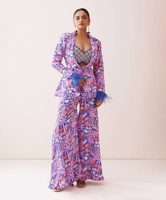 Blue crepe pant set 2