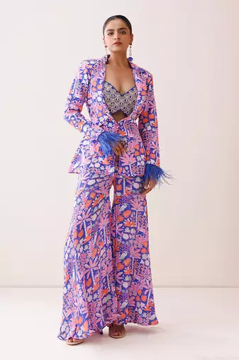Blue crepe pant set