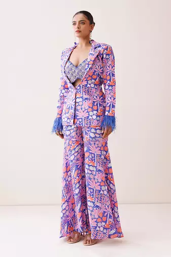 Blue crepe pant set