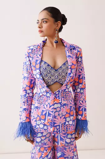 Blue crepe pant set