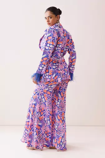 Blue crepe pant set
