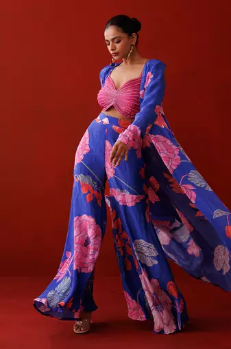 Blue crepe shrug set