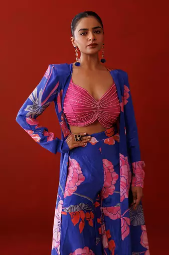 Blue crepe shrug set