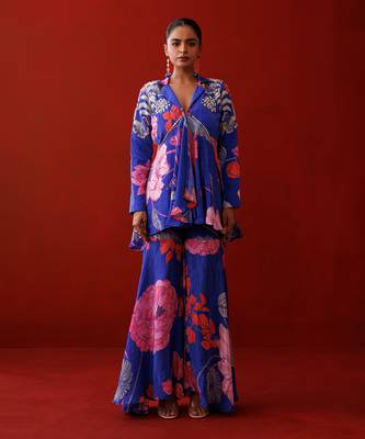 Blue crepe blazer set 1