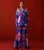 Blue crepe blazer set