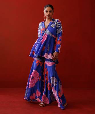 Blue crepe blazer set 2
