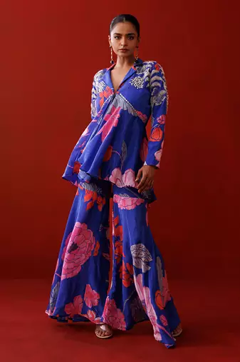 Blue crepe blazer set