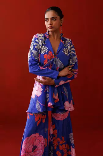 Blue crepe blazer set