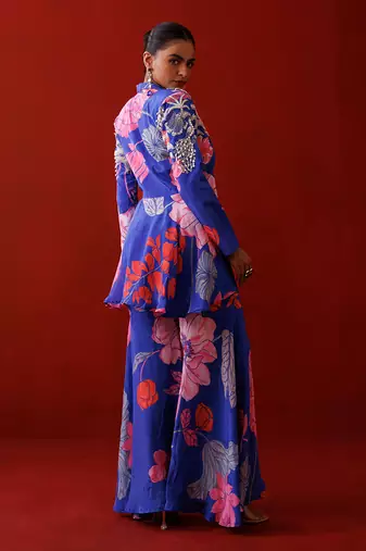 Blue crepe blazer set