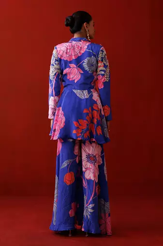 Blue crepe blazer set