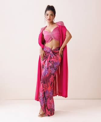 Pink georgette skirt set 1