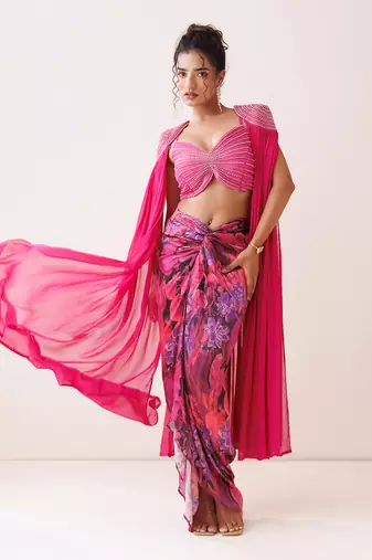 Pink georgette skirt set