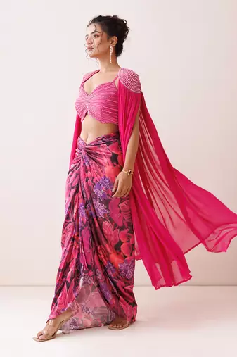 Pink georgette skirt set