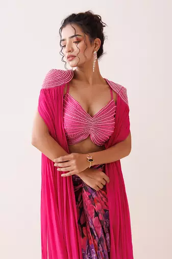Pink georgette skirt set