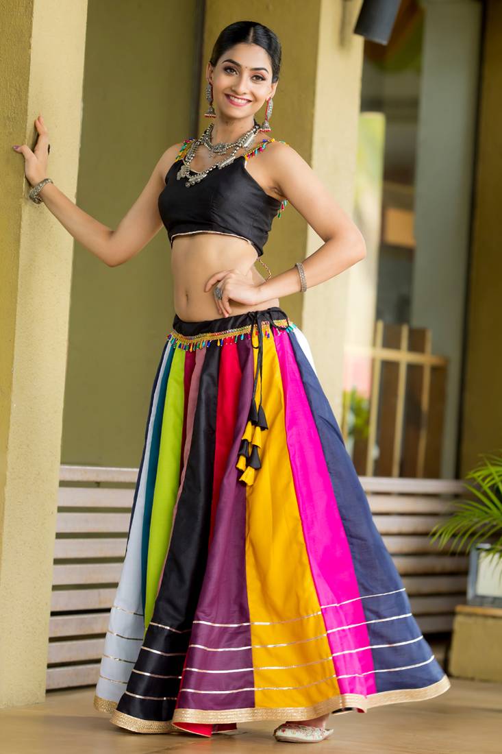 Multicolor pure cotton Navratri  Crop Top Semi -Stitched Chaniya Choli