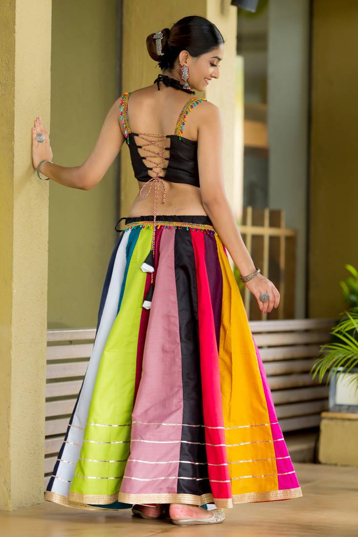 Multicolor pure cotton Navratri  Crop Top Semi -Stitched Chaniya Choli
