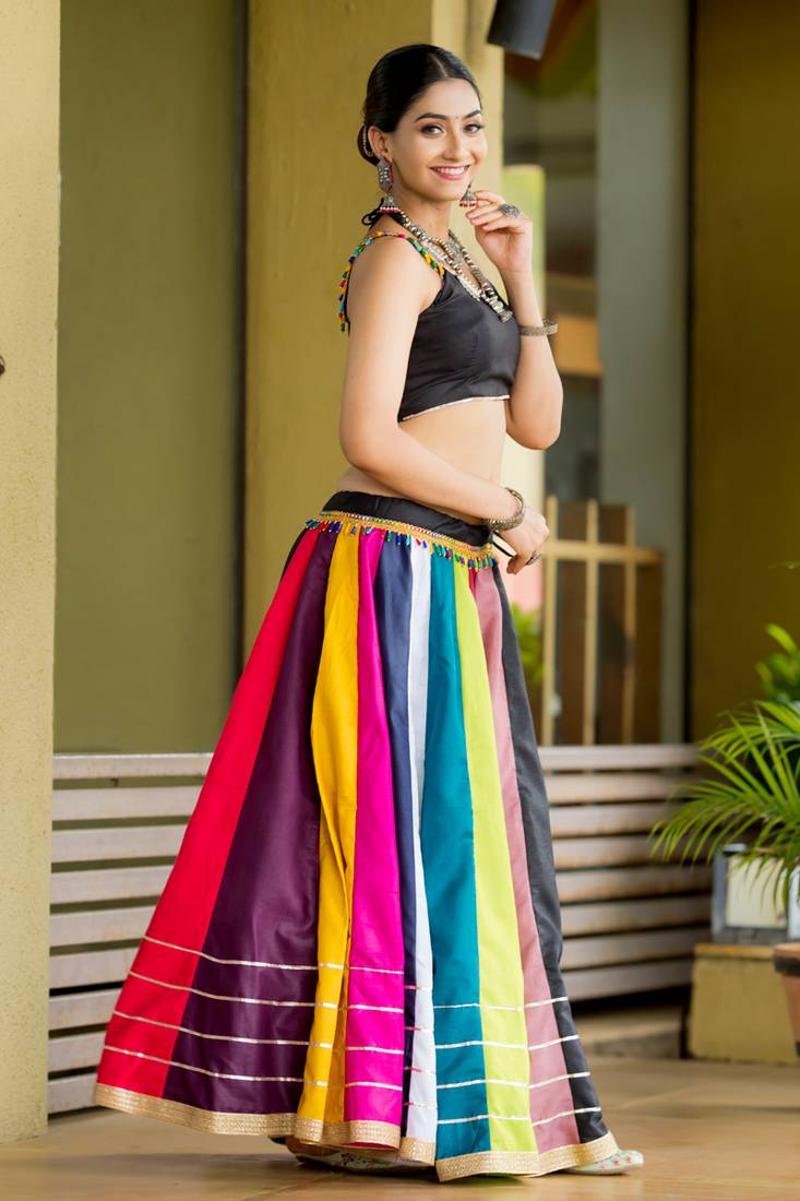 Multicolor pure cotton Navratri  Crop Top Semi -Stitched Chaniya Choli