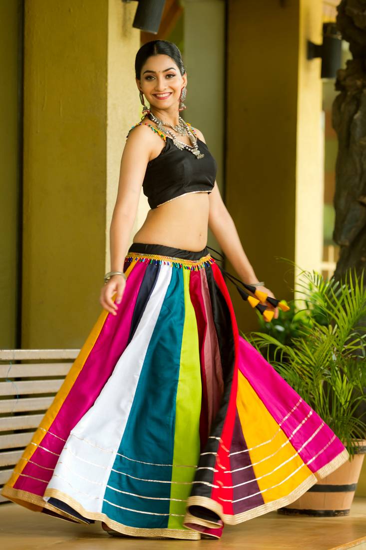 Multicolor pure cotton Navratri  Crop Top Semi -Stitched Chaniya Choli