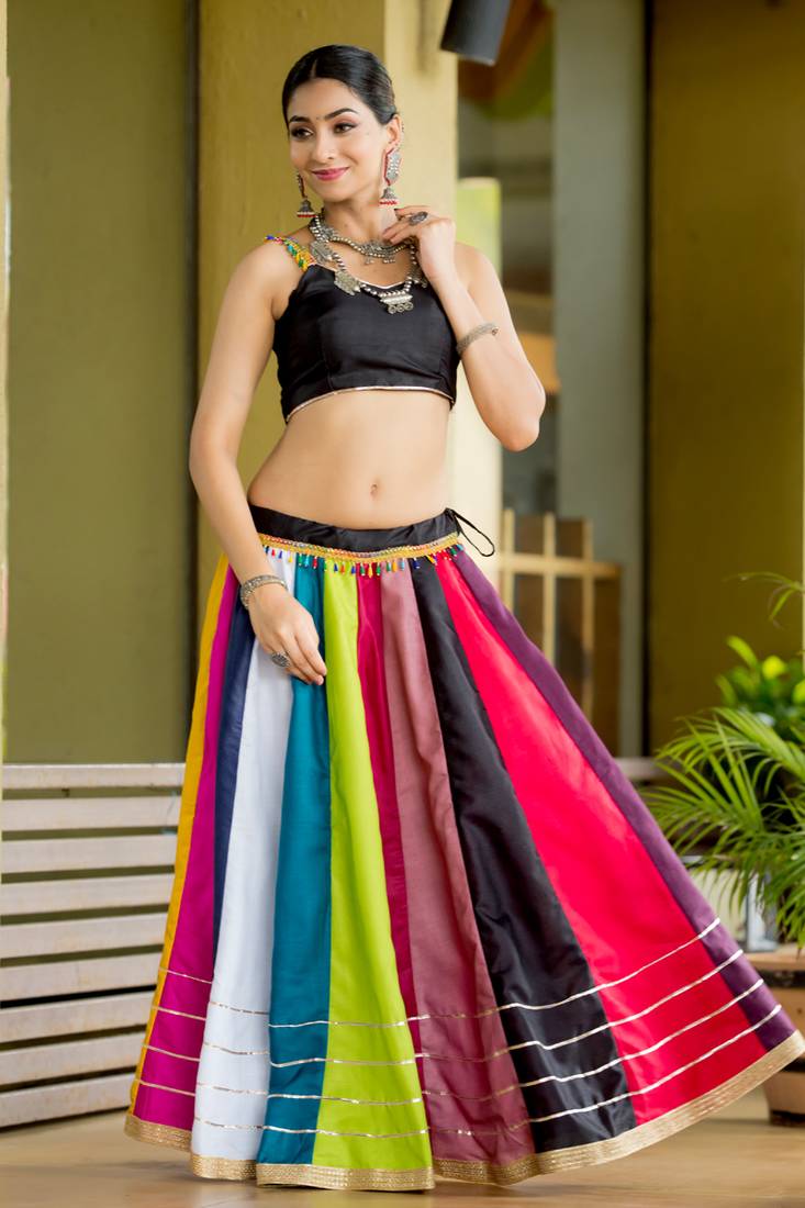 Multicolor pure cotton Navratri  Crop Top Semi -Stitched Chaniya Choli
