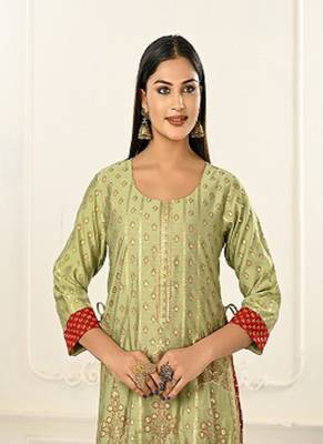 Women cotton hand foil print light embaroidery work double layered kurtis 3