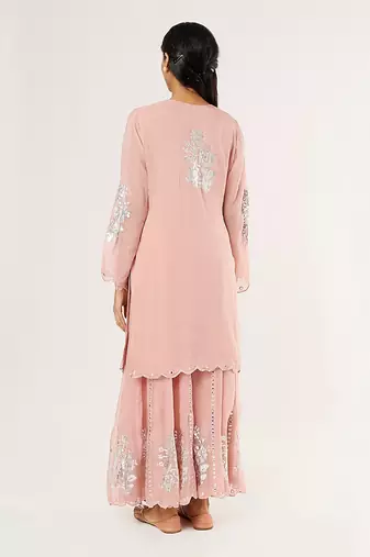 Blush pink embroidered sharara set