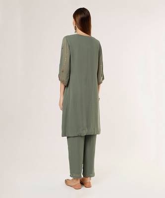 Olive green georgette  embriodered kurta set 2