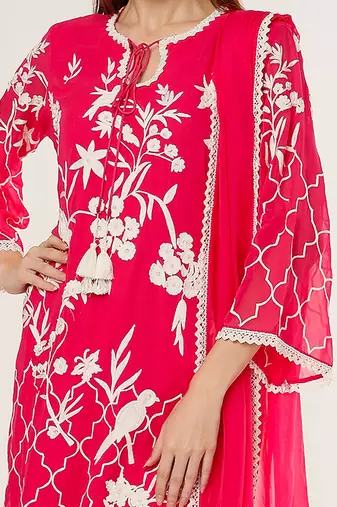Fuchsia embroidered kurta set