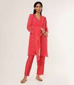Fuchisa organza n silk embriodered kurta set