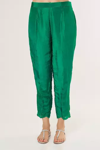 Emerald green organza n silk embriodered kurta set