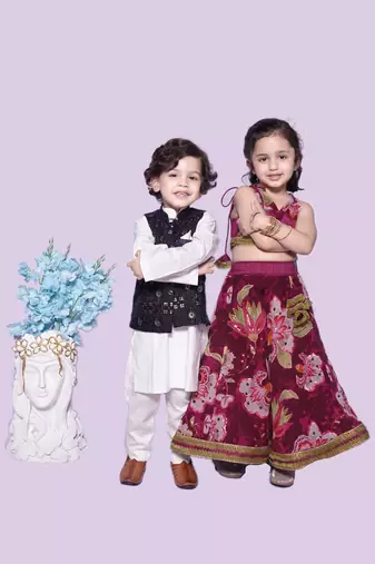 Wine Printed Lengha Choli