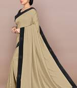 Dusty Ivory Vichitra Silk/Silk Blend Plain Lace Border Saree With Unstitched Blouse Piece