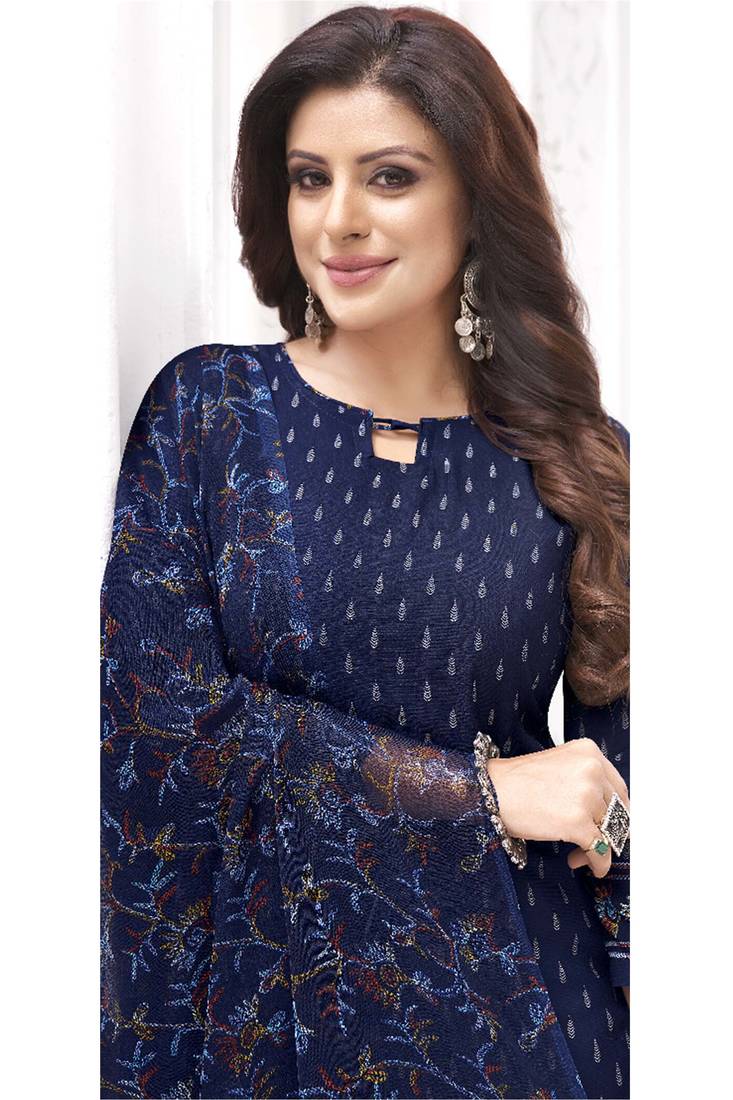 Blue Unstitched Salwar Suit main image 1