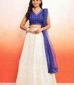 Elegant White Lehenga with Blue Choli Set for Women - Indian Traditional Wear with Sequins and Embroidery