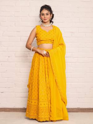 Haldi yellow chikankari lehenga choli with dupatta (set of 3) 1