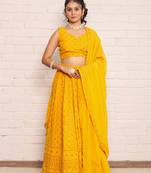 Haldi yellow chikankari lehenga choli with dupatta (set of 3)