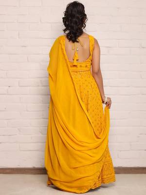 Haldi yellow chikankari lehenga choli with dupatta (set of 3) 2
