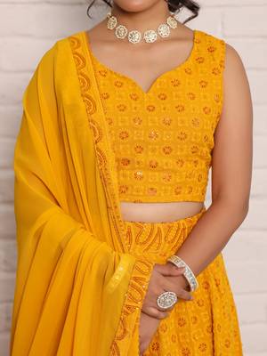 Haldi yellow chikankari lehenga choli with dupatta (set of 3) 3